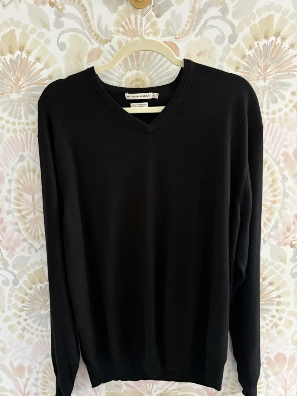 Peter Millar Mens XL Black V-Neck Sweater Silk Cotton Cashmere Blend Knit
